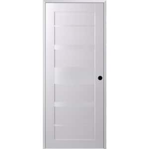 28 in. x 84 in. Kina Left-Hand Solid Core 5-Lite Frosted Glass Bianco Noble Wood Composite Single Prehung Interior Door