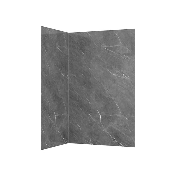 DSH-1300-130 36 in. L x 48 in. W x 76 in. H 2-Piece Glue-Up Corner Shower Wall Surround in Grey Marble Finish