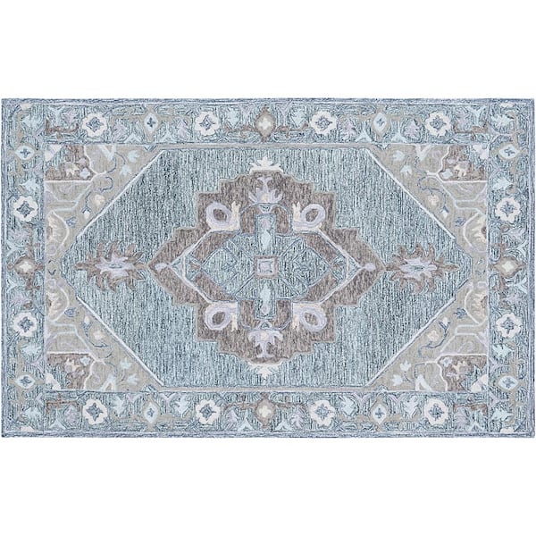 Unbranded D1698 Steal Blue 5 ft. x 8 ft. Hand Tufted Persian Transitional Wool Area Rug
