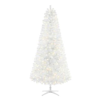 7 ft Snowy Tinsel Spruce LED Pre-Lit Artificial Christmas Tree with 300 Warm White Mini Lights