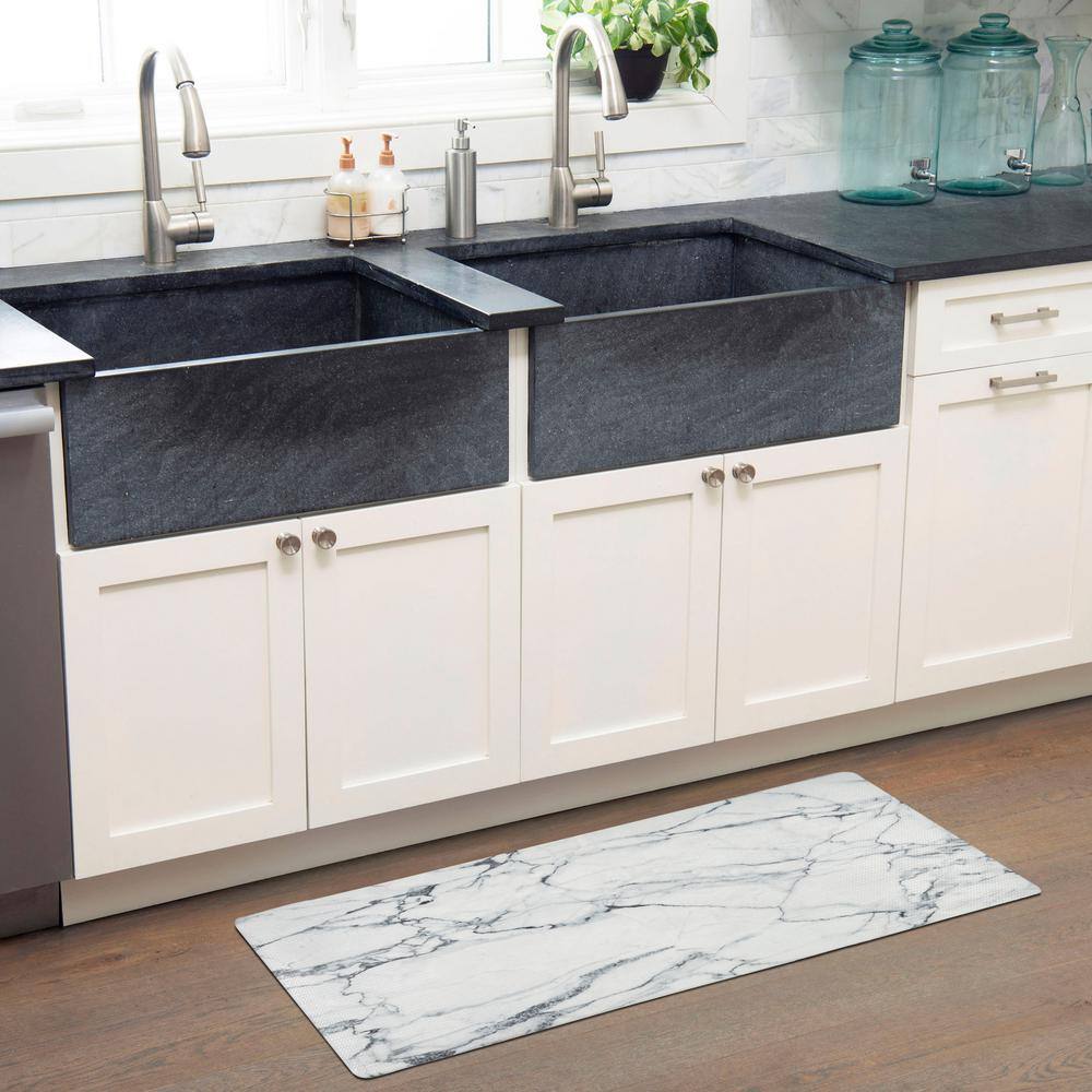 Grey and White Marble Anti-Fatigue Kitchen Mat, 17.5" x 30"