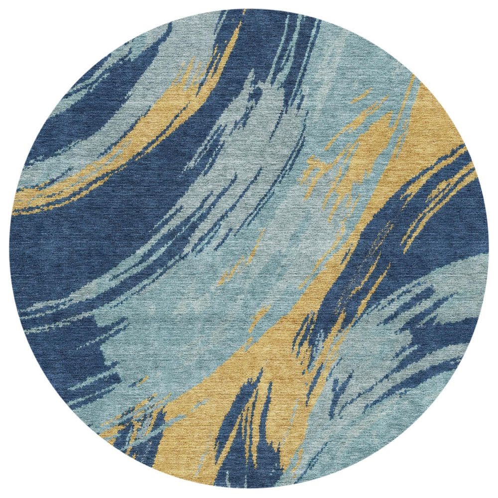 Chantille Machine Washable Indoor/Outdoor Abstract ACN2957 Navy 8 ft. x 8 ft. Round Rug price history on PriceWatchPro