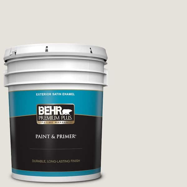 BEHR PREMIUM PLUS 5 gal. #PPU18-08 Painters White Satin Enamel Exterior Paint & Primer