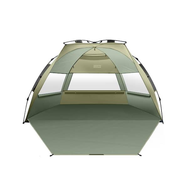 Wildaven 4 Person Pop Up Beach Tent with UPF 50+ UV Protection Sunshade and Ventilation Mesh Windows, Green