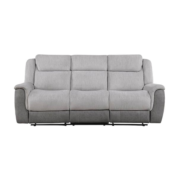 Center Hill 86 in. W Pillow Top Arm Chenille and Faux Leather Rectangle Manual Double Reclining Sofa in Gray