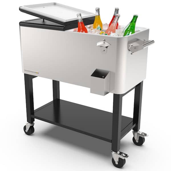 80 qt. Stainless Steel Outdoor Patio Cooler with Removable Basin