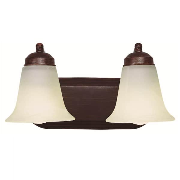 Bel Air Lighting Cabernet Collection 14 in. 2-Light Oiled Bronze Bathroom Vanity Light Fixture with White Marbleized Glass Shades