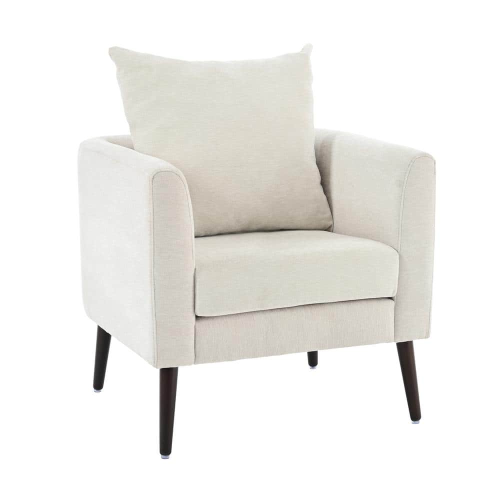Beige Chenille Upholstered Accent Chair with Waist Pillow Barrel Chair Fabr