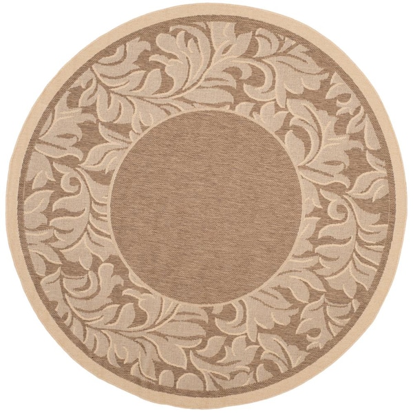 SAFAVIEH Courtyard Brown/Natural 7 ft. x 7 ft. Round Border Indoor/Outdoor Patio  Area Rug