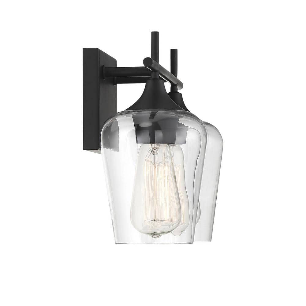 Matte Black and Clear Glass 2-Light Vanity Fixture