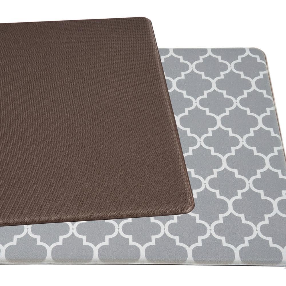 Gray and White PVC Modern Trellis Anti-Fatigue Mat 18" x 47"