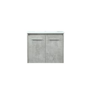 Timeless Home 24 in. W Single Bath Vanity in Concrete Grey with Engineered Stone Vanity Top in Ivory with White Basin