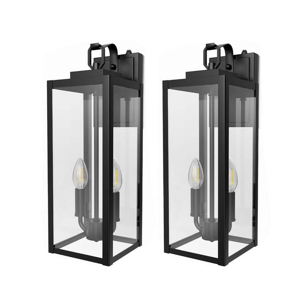18 in. 2-Light Black and Gold Outdoor Wall Light 2-Pack, Exterior Lantern Sconce with Clear Glass for Porch price history on PriceWatchPro