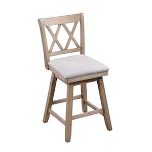 Jasmine 37.5 in. Distressed Oak Brown and Gray High Back Wooden Frame Handcrafted Counter Bar Stool