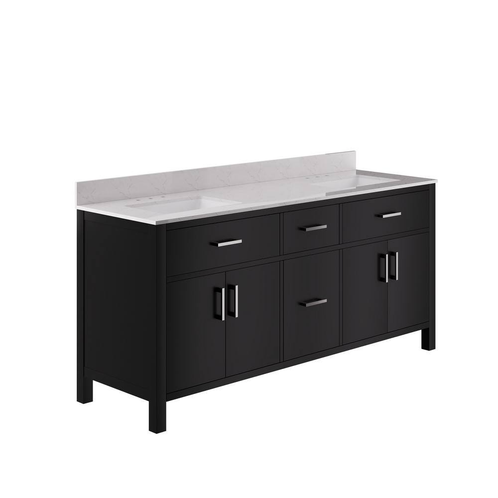 72" Black Double Freestanding Bathroom Vanity with Marble Top