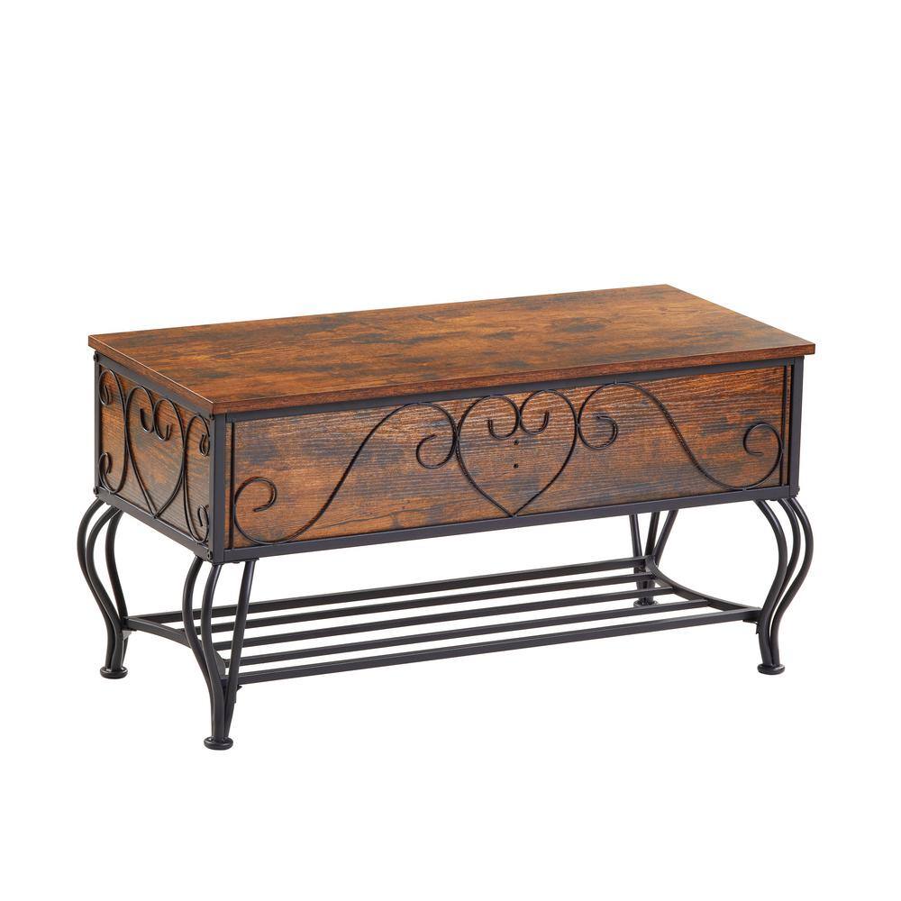 In H X In W Rustic Brown Wood Shoe Storage Bench Rustic