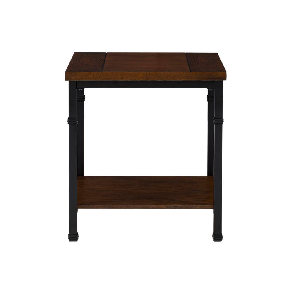 Austin Industrial Black Metal and Ash Wood End Table with Shelf