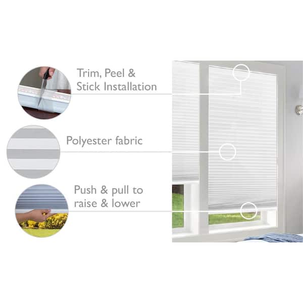 Easy Lift Trim-at-Home Cordless Pleated Light Filtering Fabric Shade, Size: 36 inch x 64 inch, White