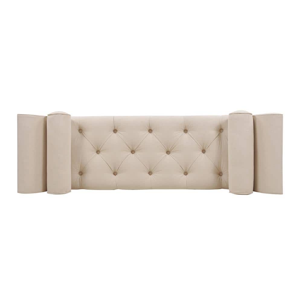 Alma Sky Neutral Tufted Flare Arm Pine Wood Entryway Bench