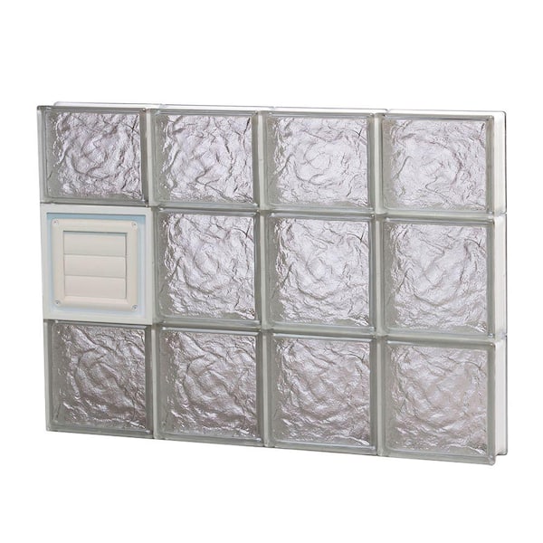 Clearly Secure 31 in. x 21.25 in. x 3.125 in. Frameless Ice Pattern Glass Block Window with Dryer Vent