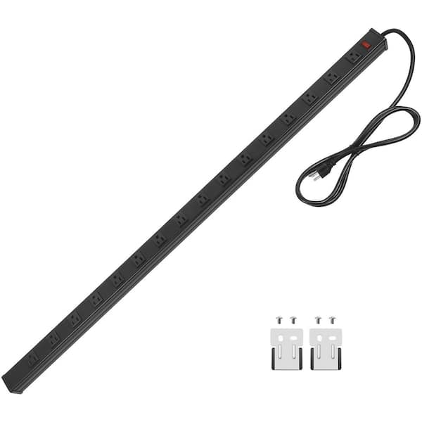 Lukyamzn 16-Outlet Long Heavy-Duty Power Strip Surge Protector in Black with 6 ft. Extension Cord