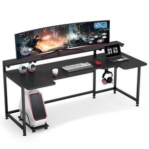 George 74.8 in. Retangular Black Wood and Metal Computer Gaming Desk with Monitor Stand Shelf, CPU stand
