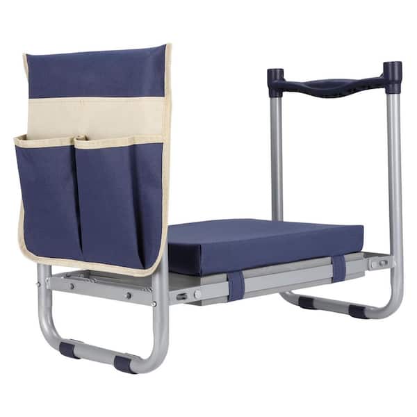 10 in. Wide Foldable Garden Kneeler Seat Heavy Duty Stool with Detachable Kneeling Pad Bench Chair with Large Tool Bag