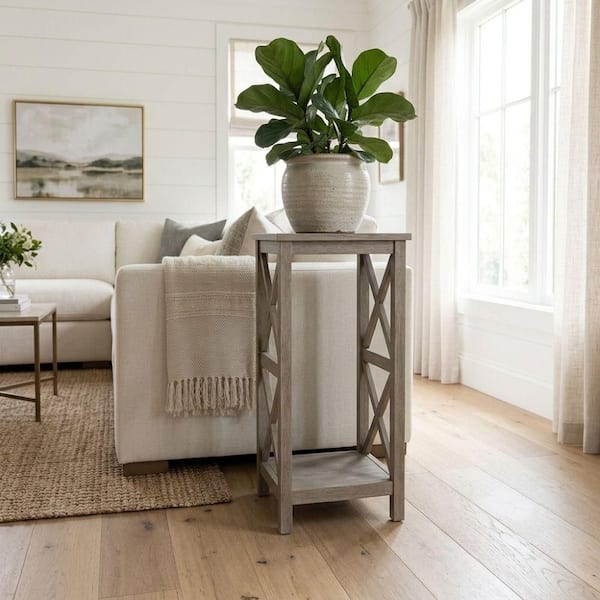 Weathered Taupe Gray 30 in. H X-sided Plant Stand