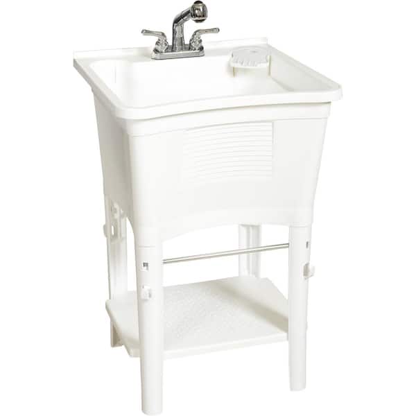 Glacier Bay All-in-One 24 in. x 24 in. 20 Gal. Freestanding Laundry Tub in White, with Non-Metallic Pull-Out Faucet in Chrome