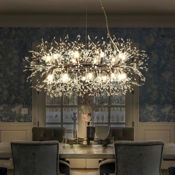 EDISLIVE Calzada Decor 20-Light Chrome Dandelion Firework Chandelier, Round Pendant Ceiling Lighting