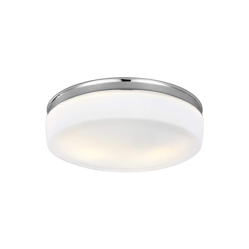 Issen Chrome 2-Light Flush Mount with White Opal Etched Glass