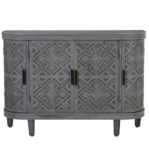 Gray Freestanding Accent Storage Cabinet Sideboard with 2-Antique Pattern Doors and Shelf