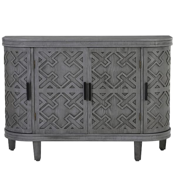 JASIWAY Gray Freestanding Accent Storage Cabinet Sideboard with 2-Antique Pattern Doors and Shelf