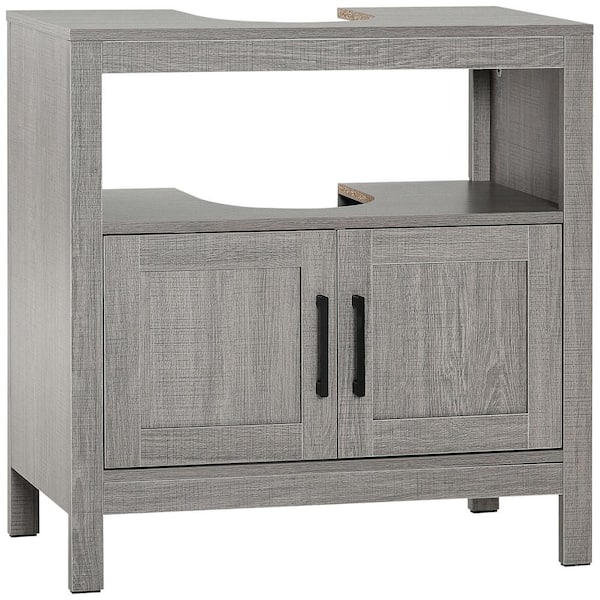 Pedestal Sink Storage Cabinet, Bathroom Under Sink Cabinet with 2 Doors and Open Shelf, Bathroom Vanity, Grey