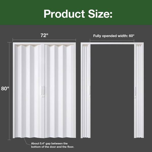 Helhom 72 in. x 80 in. White Interior PVC Accordion Door with