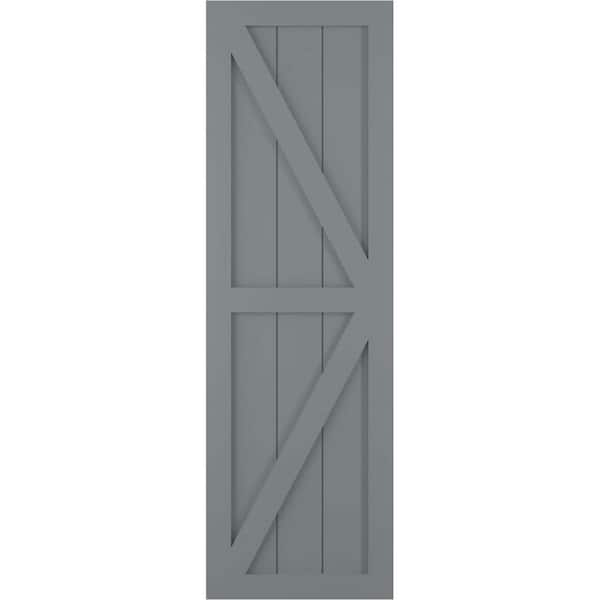 Ekena Millwork 12 in. x 45 in. True Fit PVC 2-Equal Panel Farmhouse Fixed Mount with Z-Bar Board and Batten Shutters Ocean Swell