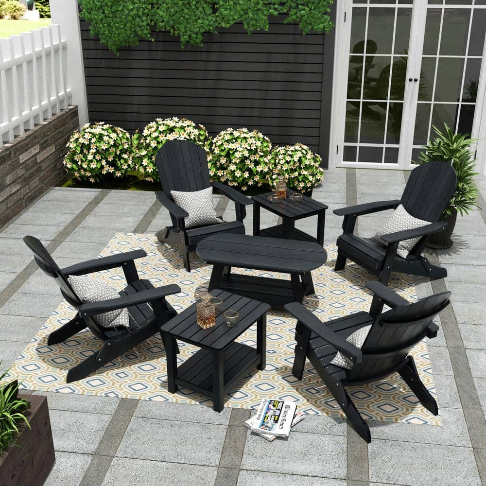 Vineyard 7-Piece Black Outdoor Plastic Adirondack Patio Conversation Set price history on PriceWatchPro