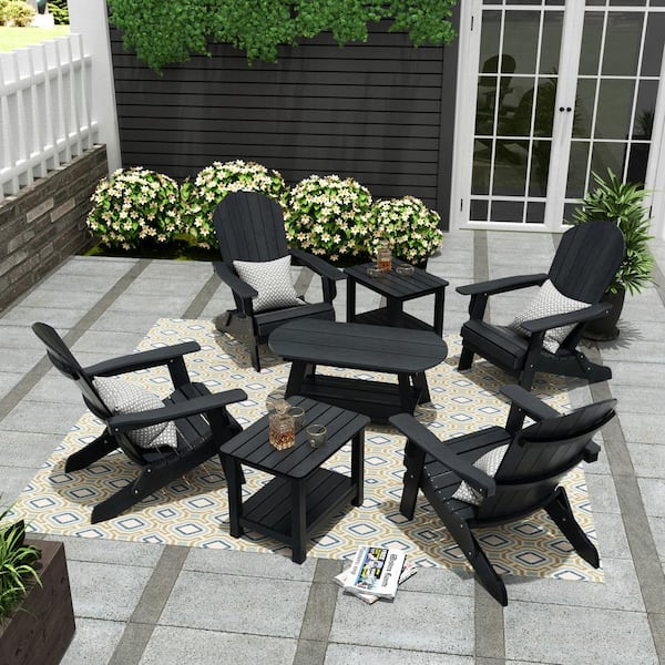 WESTIN OUTDOOR Vineyard 7-Piece Black Outdoor Plastic Adirondack Patio Conversation Set