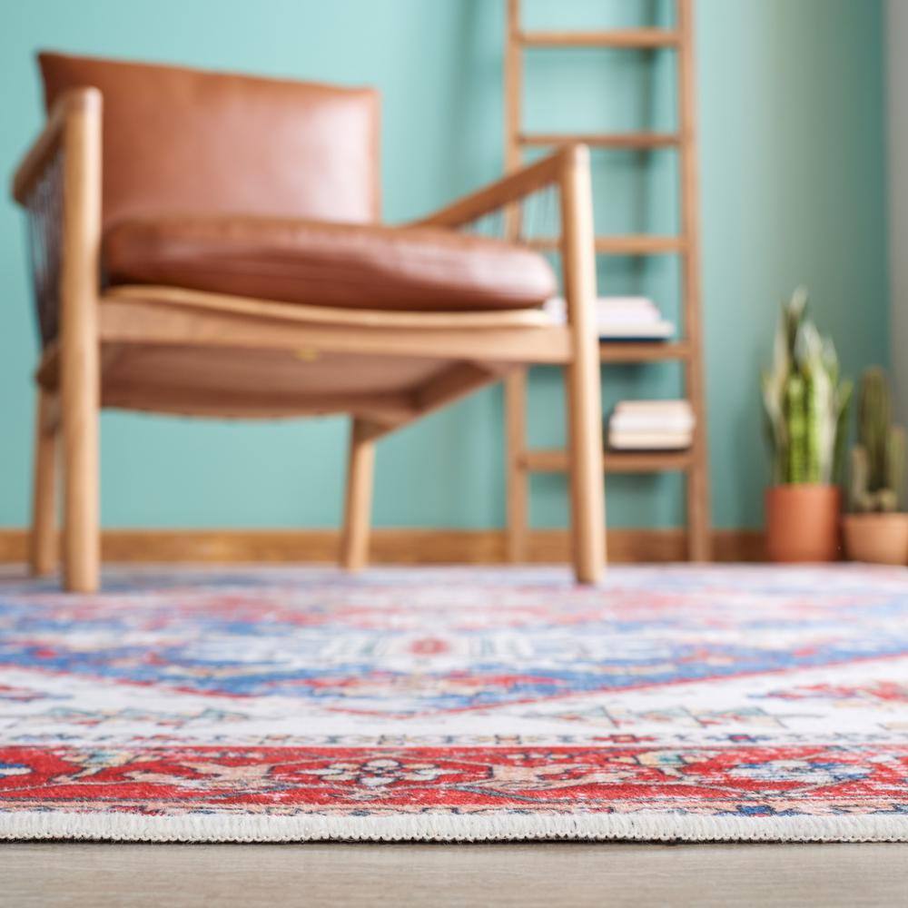 Tucson Traditional Red & Blue Synthetic Runner Rug - 2'6" x 8'