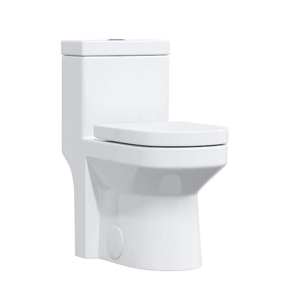 10 in. Rough in 1-Piece 1.1/1.6 GPF Dual Flush Round Toilet in White Soft Close Seat Included