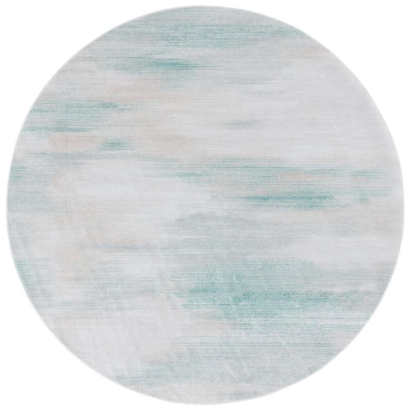 SAFAVIEH Malibu Ivory/Green  6 ft. x 6 ft. Machine Washable Abstract Distressed Round Area Rug