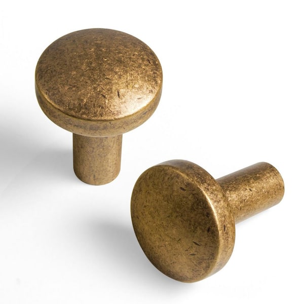 6-Pack 1 in. (25mm) Classic Minimalist Antique Brass Round Cabinet Knobs