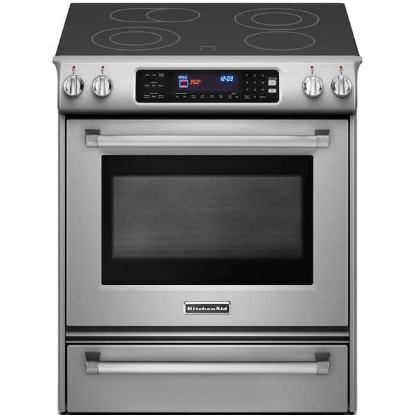 KitchenAid Pro Line Series 4.1 cu. ft. Slide-In Electric Range with Self-Cleaning Convection Oven in Stainless Steel