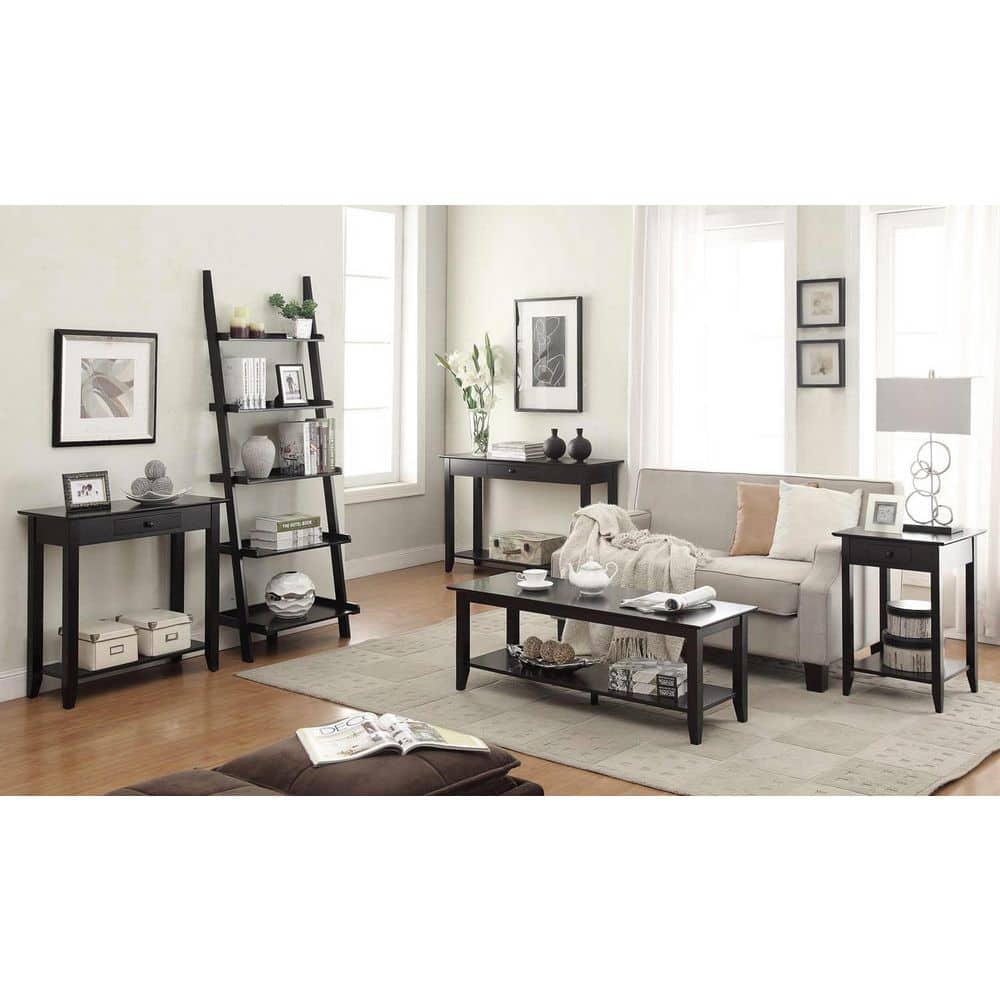 48" Black Rectangular Wood Coffee Table with Storage Shelf