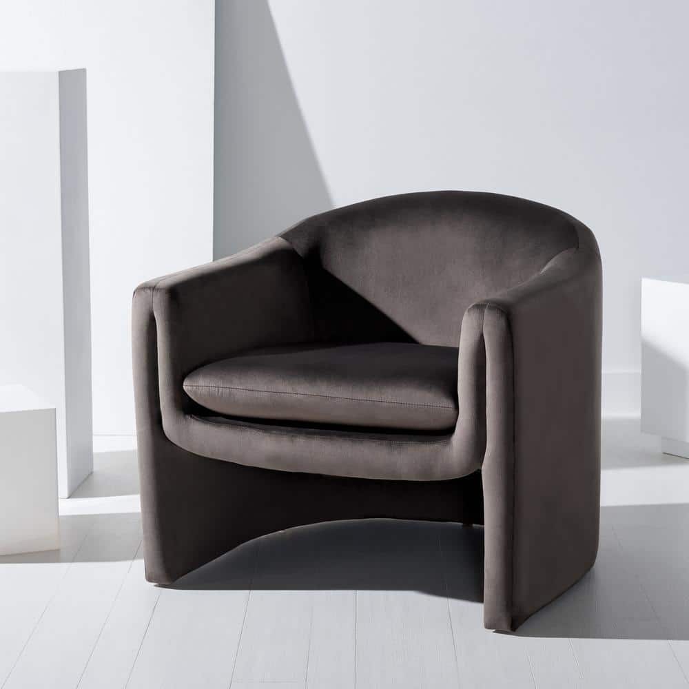 Olivia Dark Grey Velvet Contoured Accent Chair