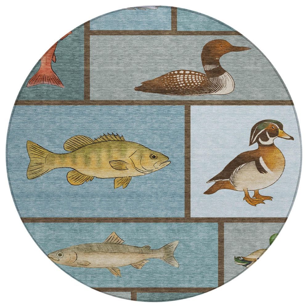 Chantille Machine Washable Indoor/Outdoor Abstract ACN2606 Teal 8 ft. x 8 ft. Round Rug price history on PriceWatchPro