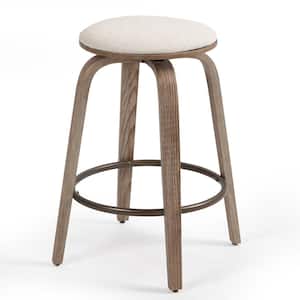 Beatus 26 in. Beige Wood Counter Stool with Woven Fabric Seat 1 (Set of Included)