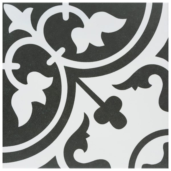 Merola Tile Arte Clover Black 9-3/4 in. x 9-3/4 in. Porcelain Floor and Wall Tile (10.88 sq. ft./Case)