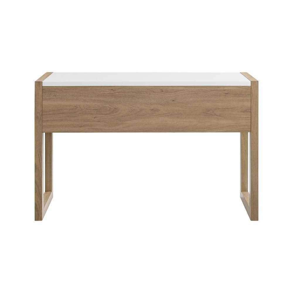 Ashton 46" English Oak and Solid White Modern Writing Desk with Drawer