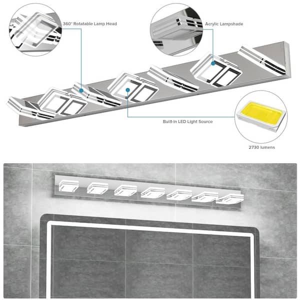 45 in. W 7-Lights LED Vanity Light Dimmable Bathroom Light Fixtures Over Mirror 180° Rotatable Wall Sconce, Chrome